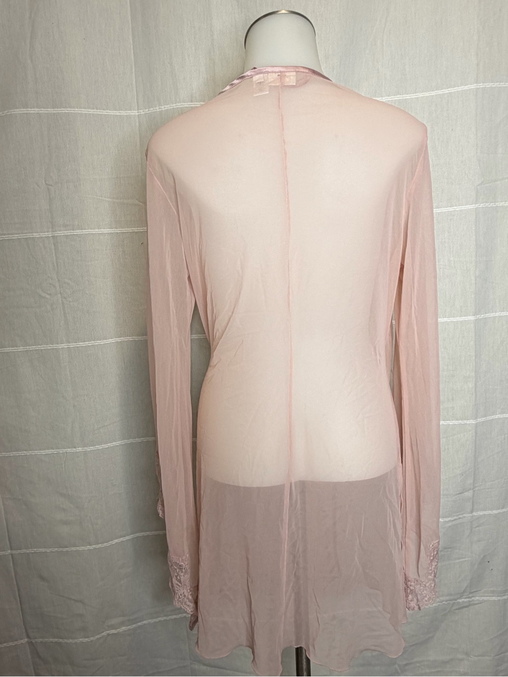 Frederick's of Hollywood Sheer Satin-Trim Wrap Robe in Light Pink - Picture 3 of 7